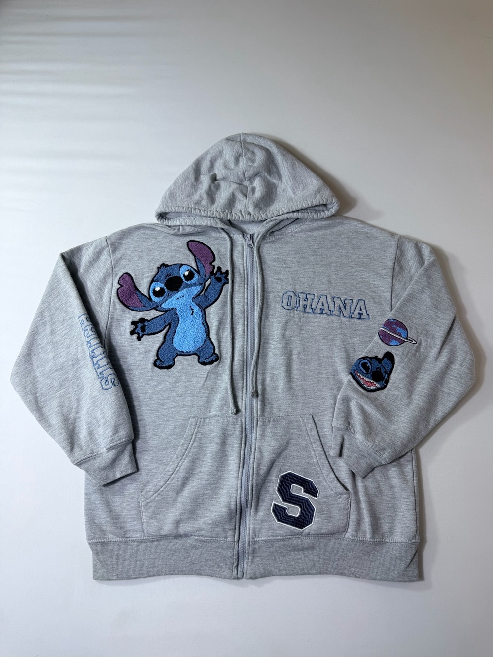 Disney Stitch Ohana Full Zip Up Hoodie Gray Women’s Large